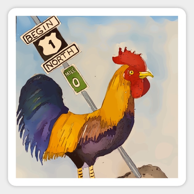 Key West Rooster add Mile Marker 0, Florida Magnet by WelshDesigns